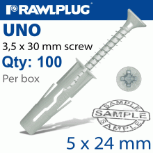 RAWLPLUG Universal Plug 5Mm X 24Mm + Screw 30Mm X100-Box