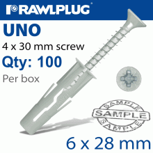 RAWLPLUG Universal Plug 6Mm X 30Mm + Screw 30Mm X100-Box