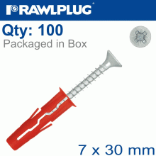 RAWLPLUG Universal Plugs 7Mm X 30Mm + Screw 45Mm X100-Box