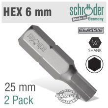 Schroder Hex/Allen Ins.Bit 6mm 2/Pack