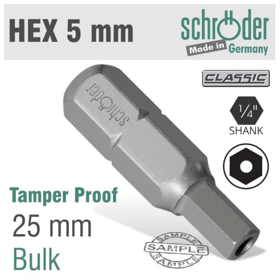 Schroder Allen/Hex 5mm Security Insert Bit Bulk - Click Image to Close