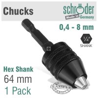 Schroder Chuck 8mm W/Hex Shank