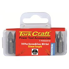 Tork Craft Insert Bit Pozi 2 Pz2 25mm 10pce Screwdiver Bit