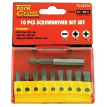 Tork Craft Screwdriver Bit Set 10pcs(Ph2x2,Pz2x3slotted6mmx2,8mmx2)