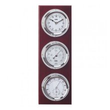 Anvi barometer, Thermometer, Hygrometer, Clock - Chrome, Dark Wood, Rectangular