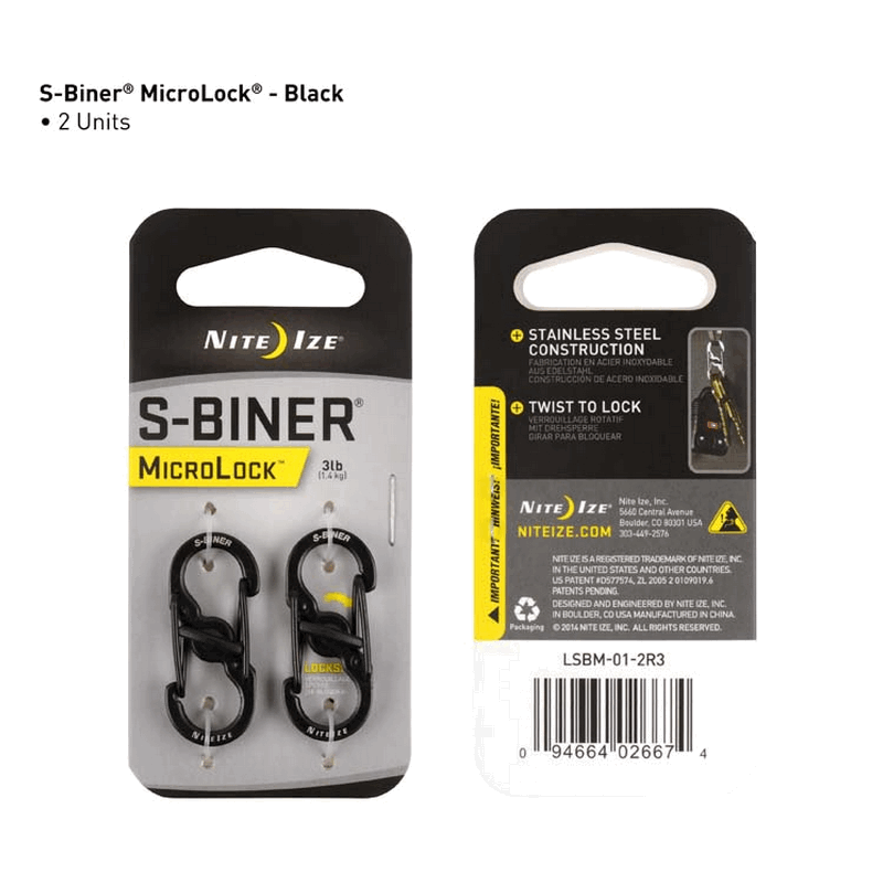 (image for) S-BINER MICROLOCK STAINLESS STEEL - 2 PACK - BLACK