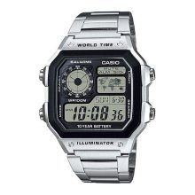 Casio Digital World Time Full Silver Watch - AE-1200WHD-1AVDF