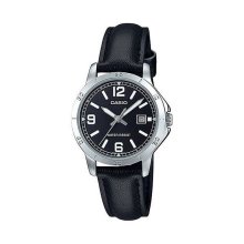 Casio Analog Black Leather Black Dial Watch