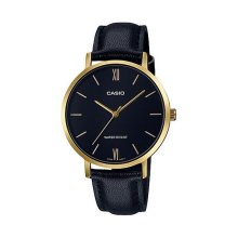 Casio Analog Round Case Black Leather Watch