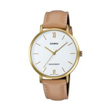 Casio Analog Round Case Tan Leather Watch