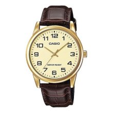 Casio Analog Brown Leather Gold Bezel Watch