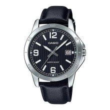 Casio Analog Black Leather Date Watch - MTP-V004L-1BUDF