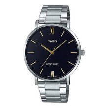 Casio Analog SS Indices Black Dial Watch